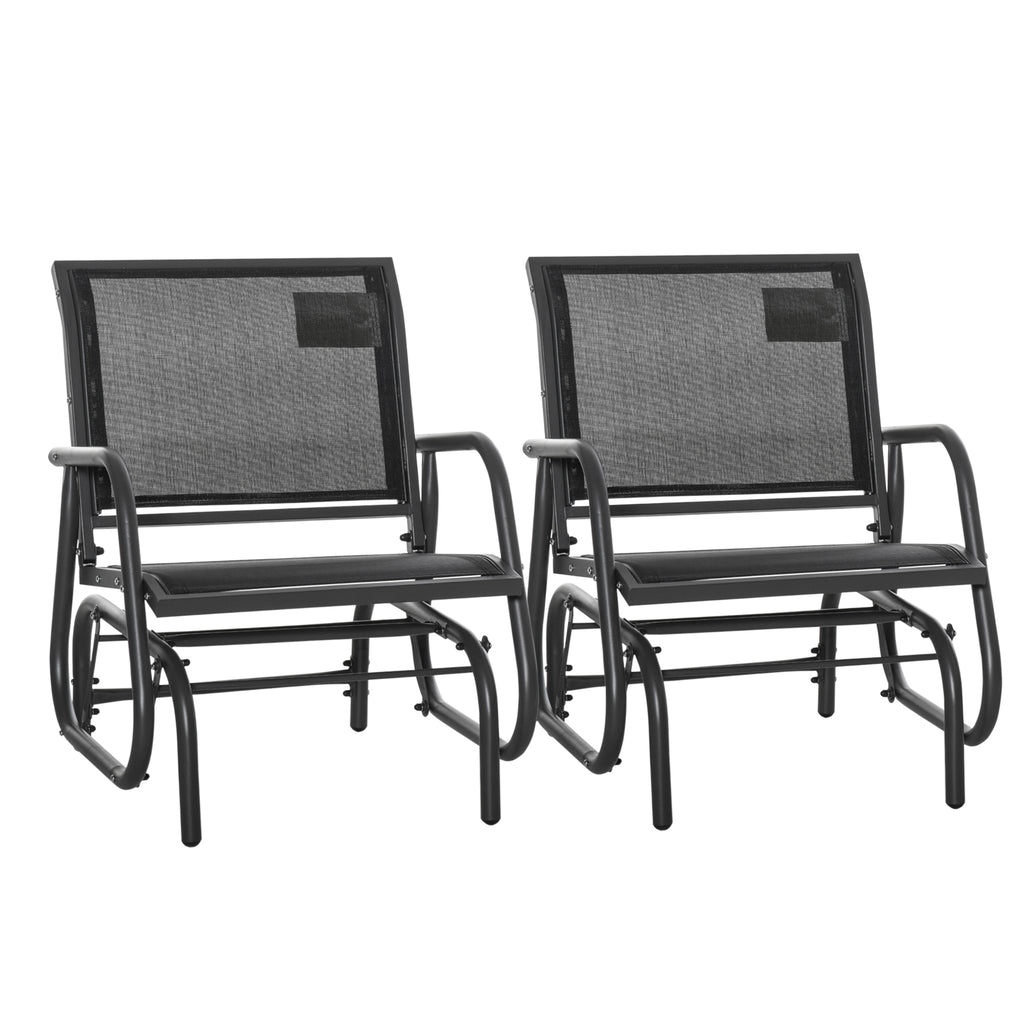 Patio Glider Set of 2 Outdoor Glider Chair with Breathable Mesh Seat & Backrest, Armrests and Metal Frame, Black