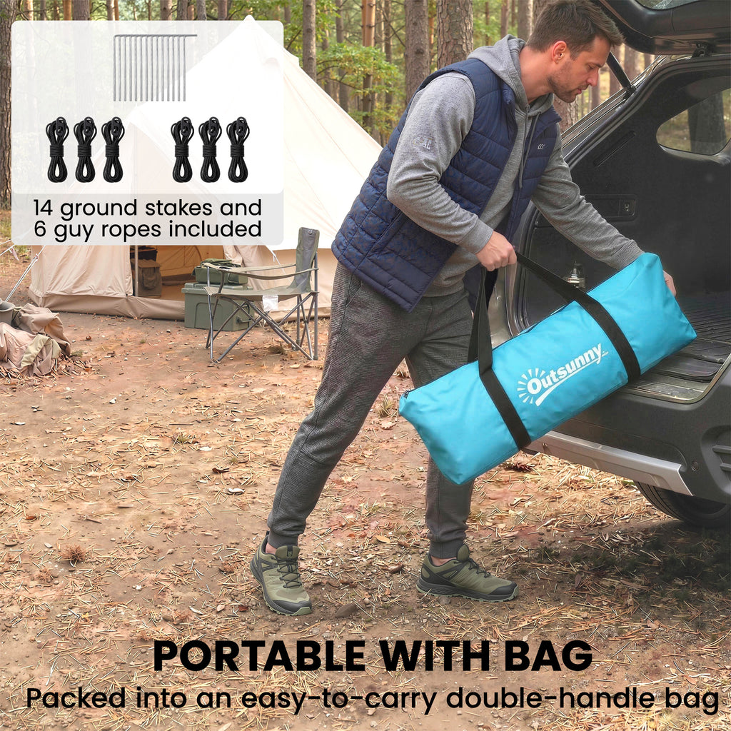 3-4 Person Camping Tent with 2 Rooms, 3000mm Waterproof Portable Family Tent with Carry Bag, Sky Blue