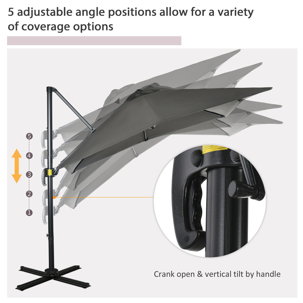 8' x 8' Square Patio Hanging Offset Umbrella with 360Â° Rotation, Aluminum Outdoor Cantilever Parasol with Crank & Tilt, Sun Canopy Shelter with Cross Base, Grey
