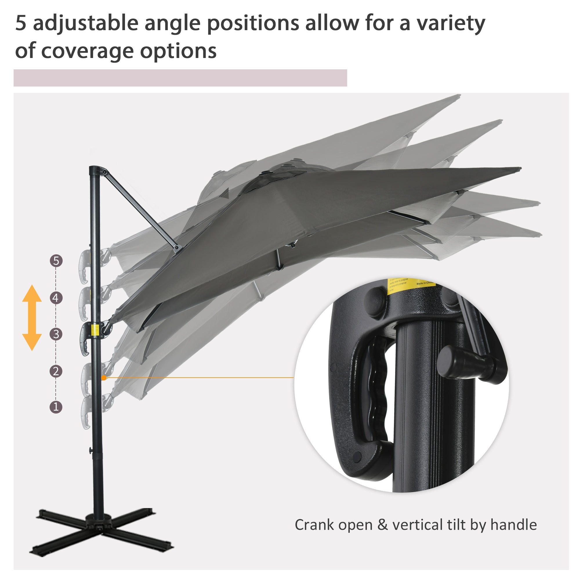 8' x 8' Square Patio Hanging Offset Umbrella with 360Â° Rotation, Aluminum Outdoor Cantilever Parasol with Crank & Tilt, Sun Canopy Shelter with Cross Base, Grey