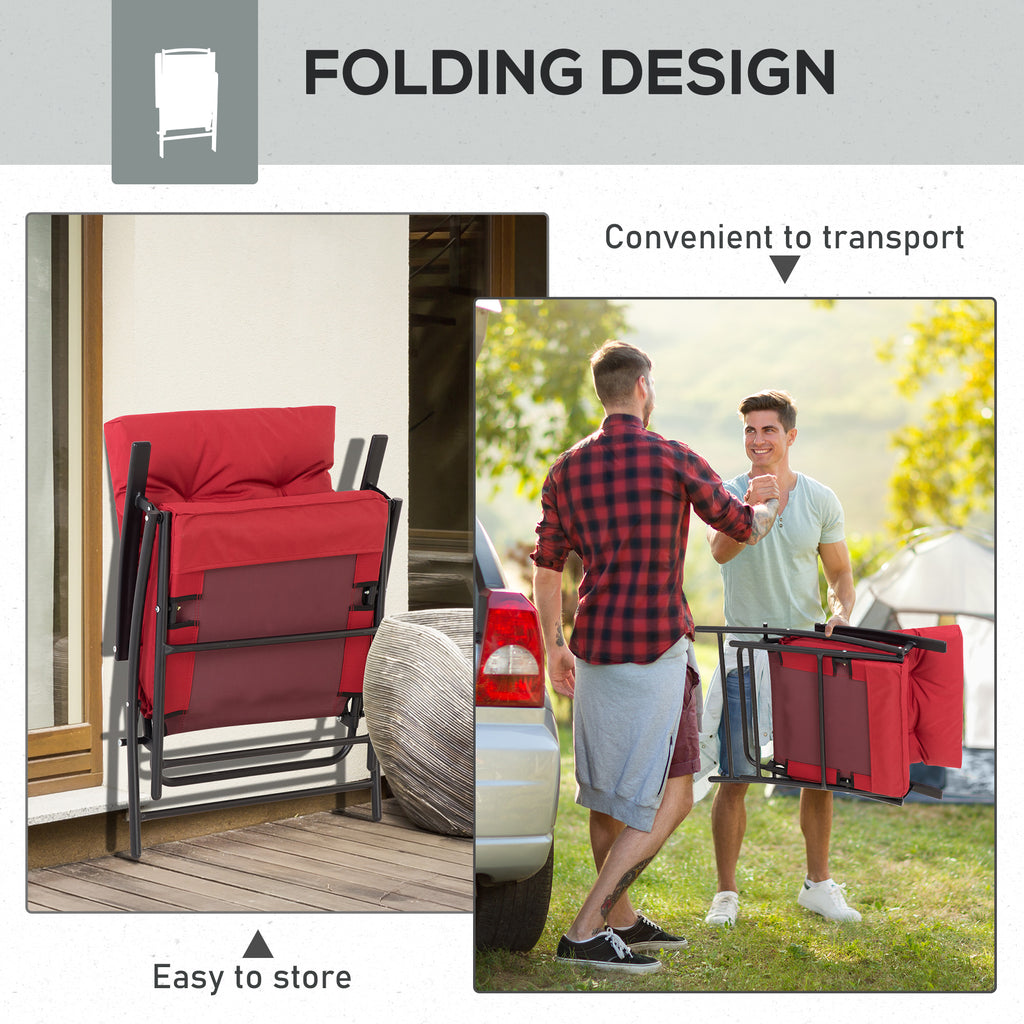 Set of 2 Outdoor Folding Chairs with Adjustable Backrest, Padded Camping Chairs for Outdoor Events, Red