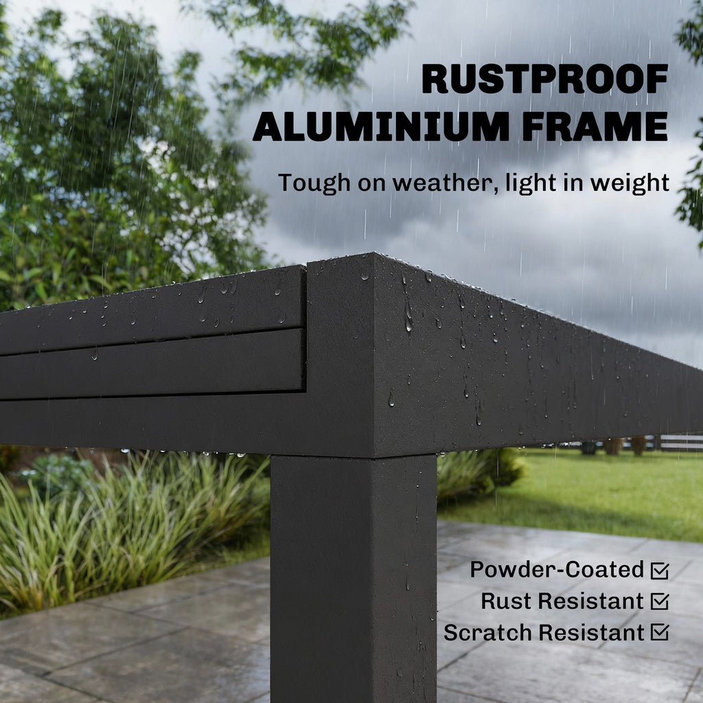 Aluminum Expandable Outdoor Dining Table with Tempered Glass Tabletop and Aluminum Frame, for Garden, Backyard, Black