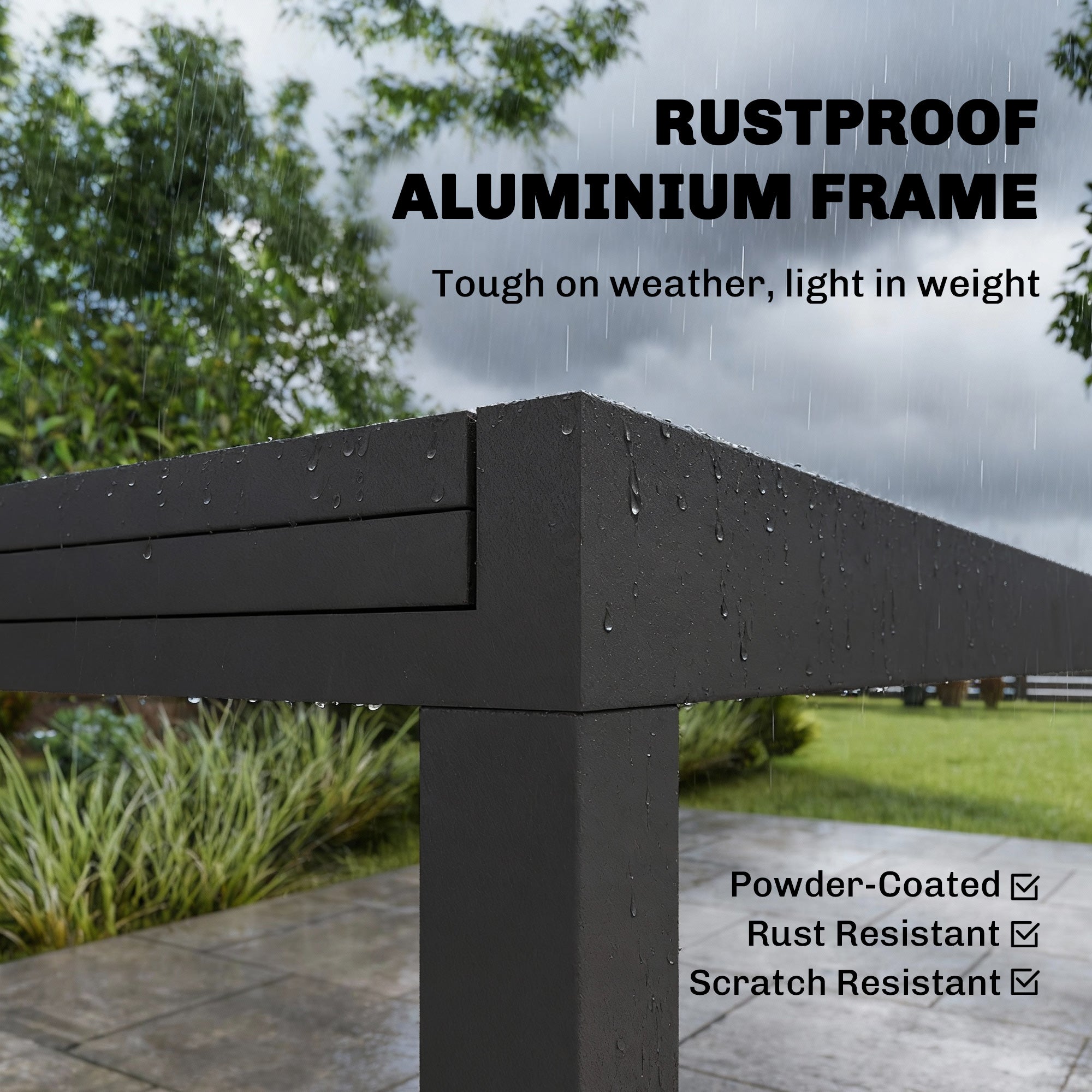 Aluminum Expandable Outdoor Dining Table with Tempered Glass Tabletop and Aluminum Frame, for Garden, Backyard, Black
