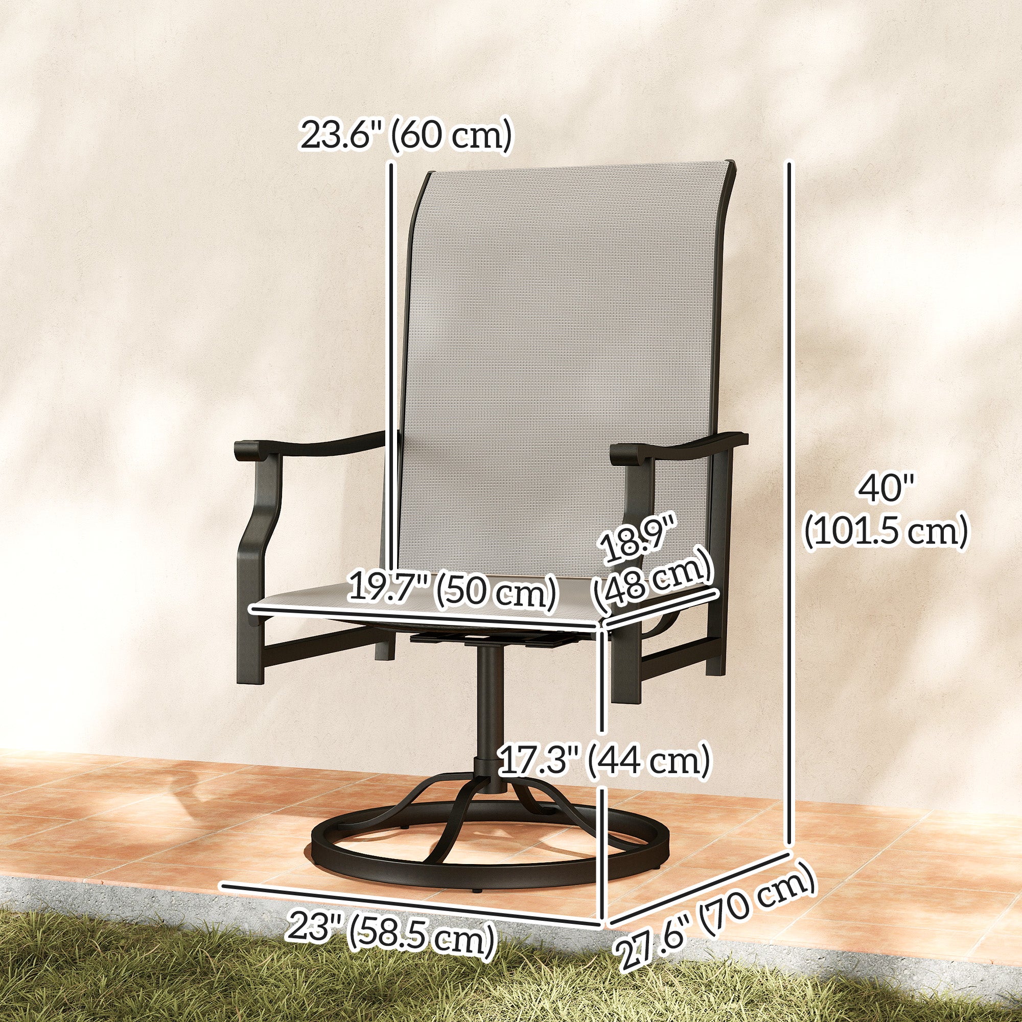 Patio Swivel Chair Set of 2, Swivel Rocker Outdoor Chairs with High Back, for Lawn Garden Backyard Deck, Light Grey