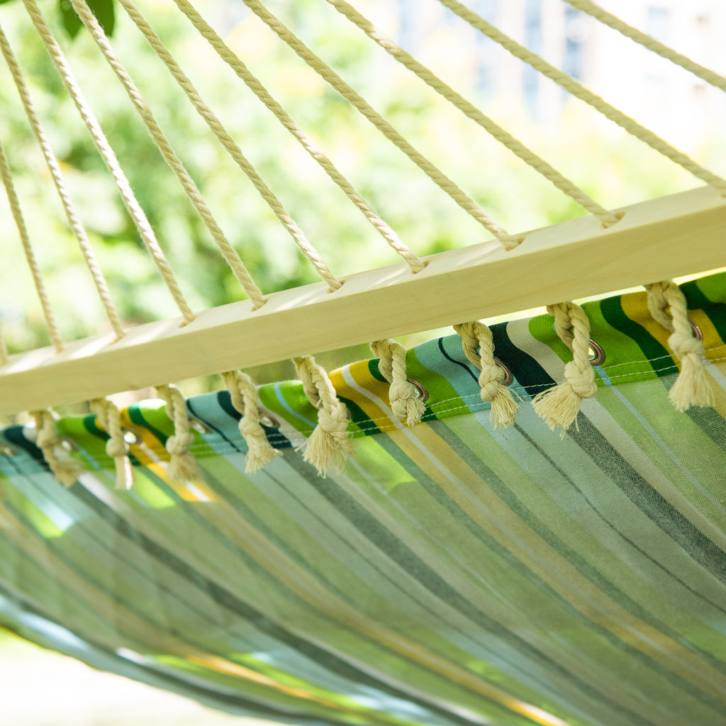 83" Patio Double Hammock, Wide Outdoor Hammock Bed Striped Fits 2 People Sunbed Camping hang Sleep w/ Pillow, White Stripe