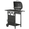 2-Burner Propane Gas Grill, 18000 BTU BBQ Grill with Wheels, Warming Rack, Shelf, Thermometer, Grease Cup, Black