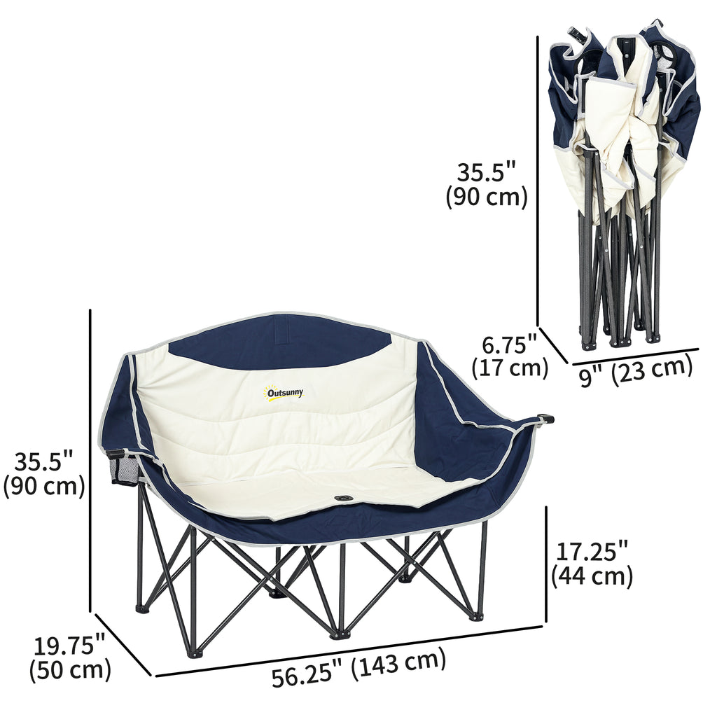 Portable Camp Chair, Double Camping Chair with Cup Holders and Carry Bag, Support 551 lbs, Navy Blue