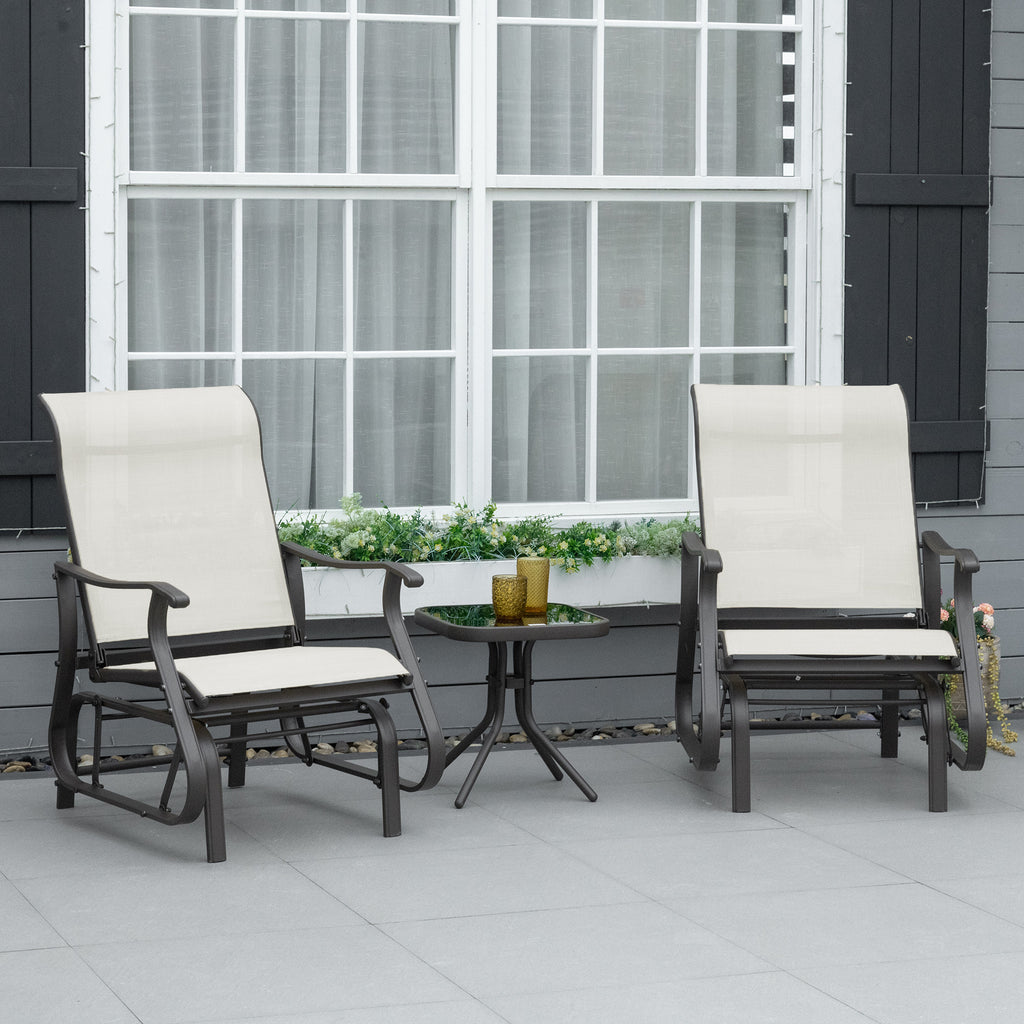 3PCs Gliding Rocking Chair & Bistro Tea Table Set, Cream White