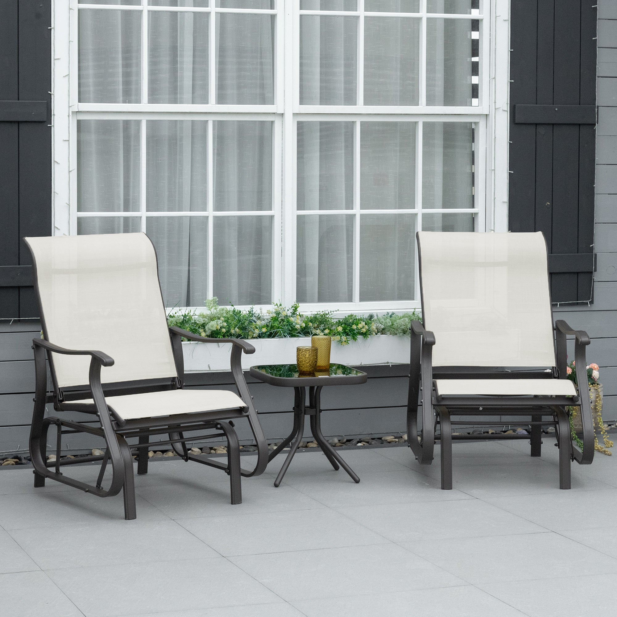 3PCs Gliding Rocking Chair & Bistro Tea Table Set, Cream White
