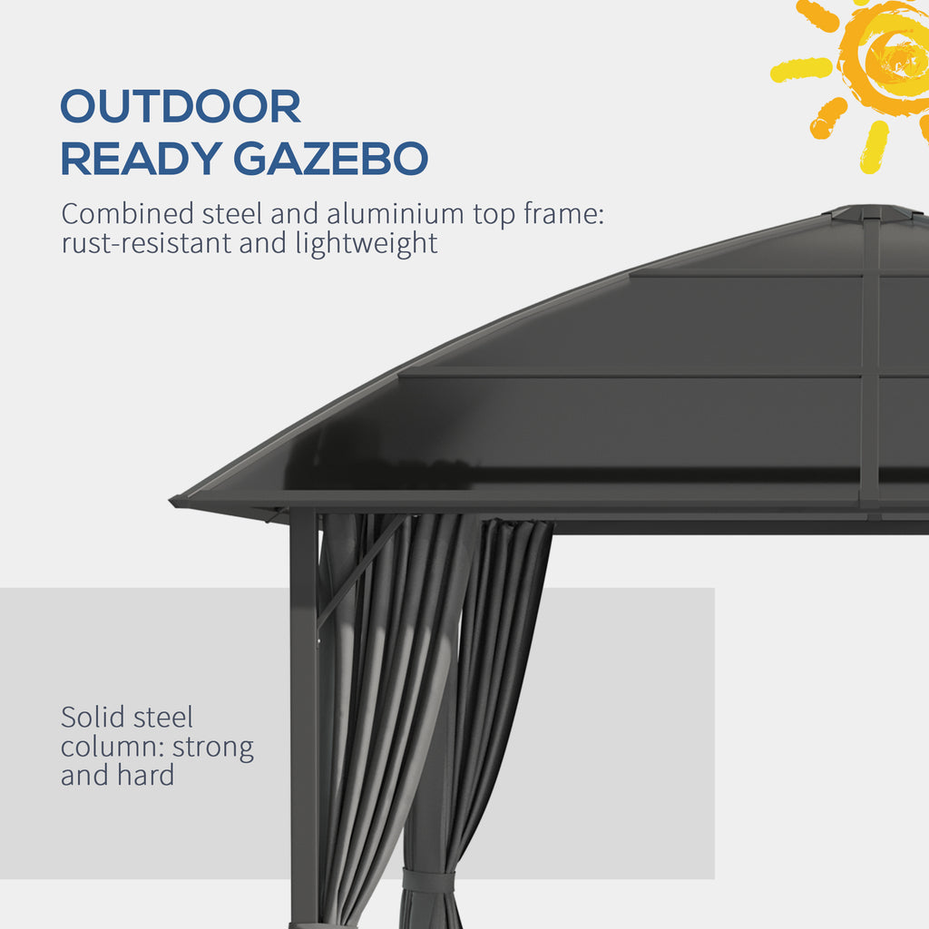10' x 10' Outdoor Hardtop Gazebo Canopy withÂ UV60+ Polycarbonate Roof, Steel Frame, Central Hook,Â Curtains, Dark Grey