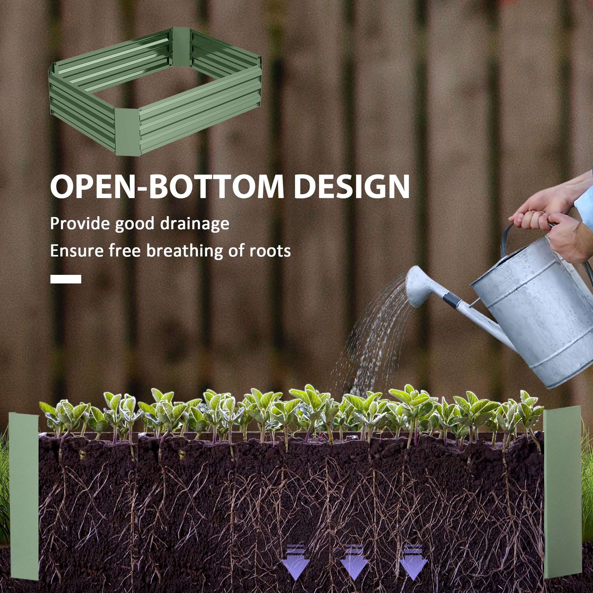 Galvanized Raised Garden Bed, 4' x 3' x 1' Outdoor Metal Planter Box, Raised Bed for Growing Flowers Herbs, Dark Green