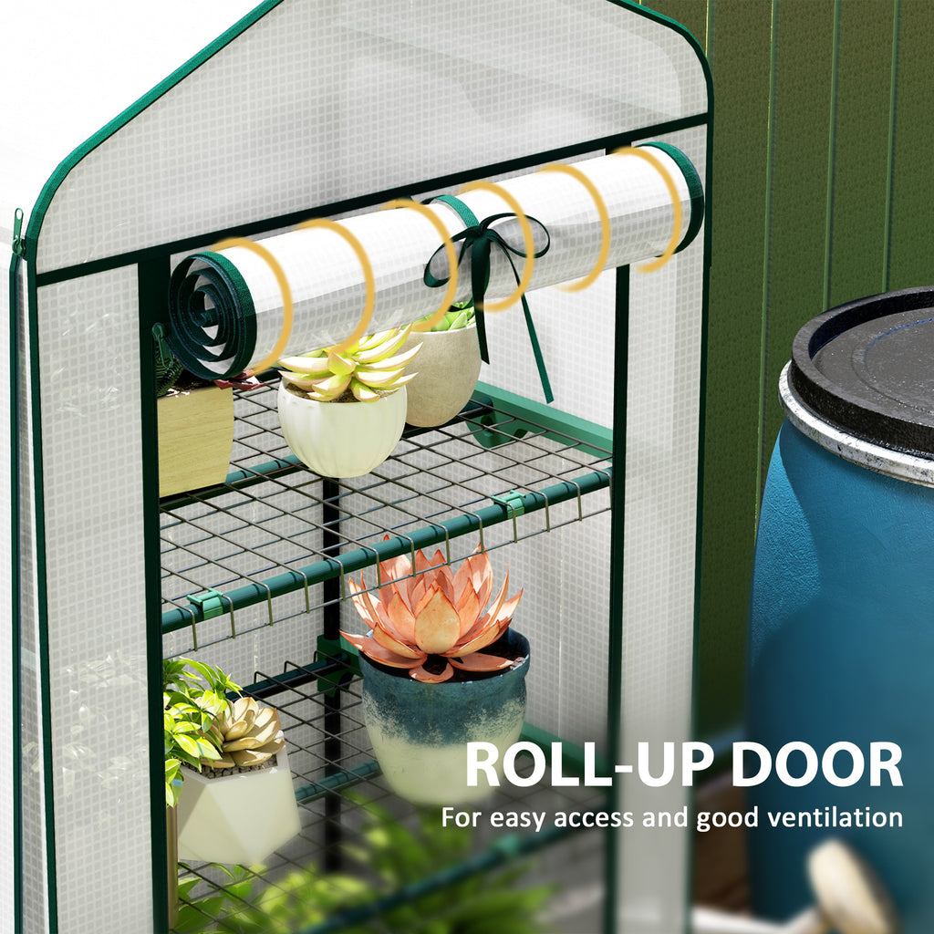 Mini Greenhouse with Screen Roof, Portable Small Greenhouse with Roll-Up Zipper Door, 27.6" x 19.7" x 62.2", White