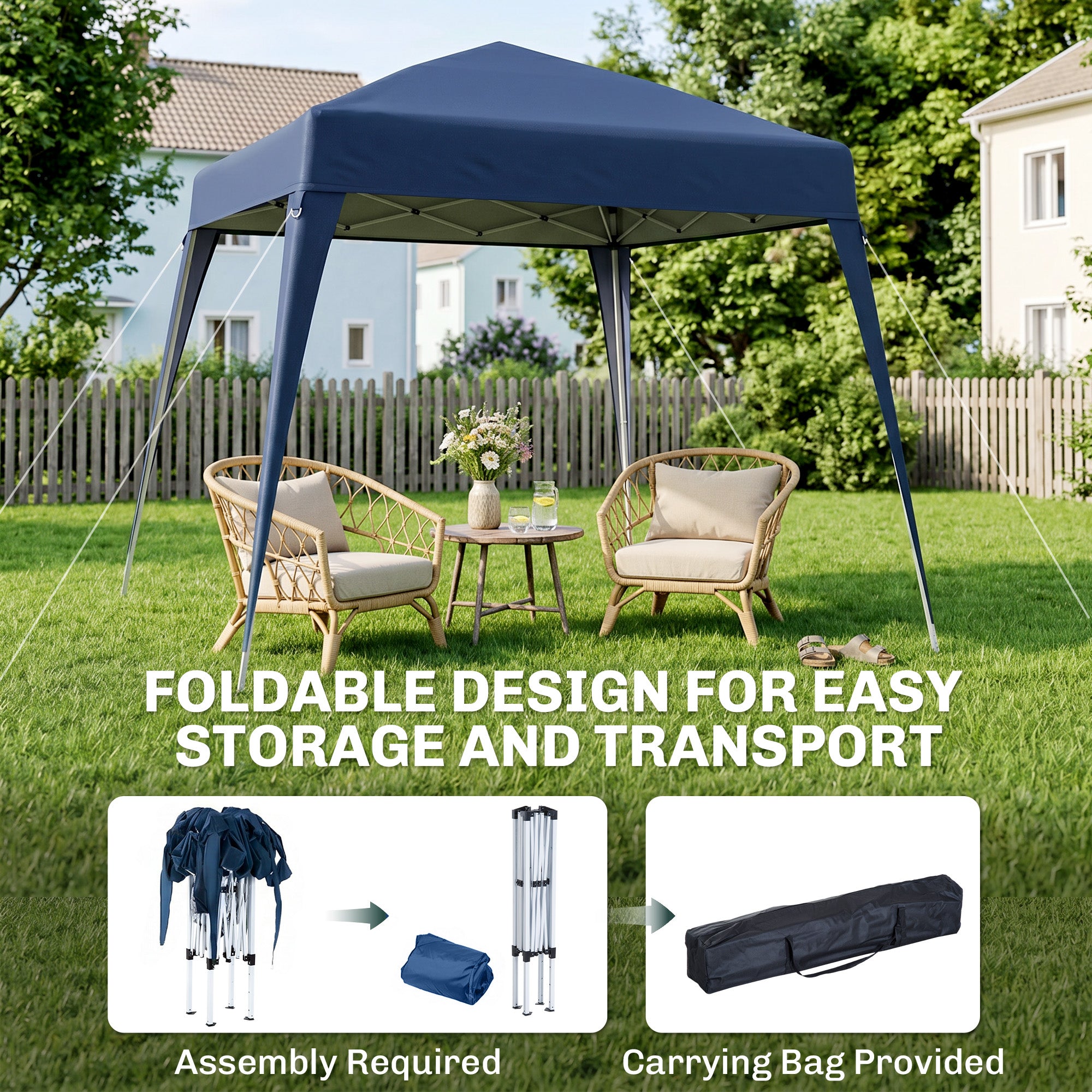 8' x 8' Pop Up Canopy, Outdoor Folding Tent, Portable Party Tent with Carrying Bag for Camping, Party, Picnic, Blue