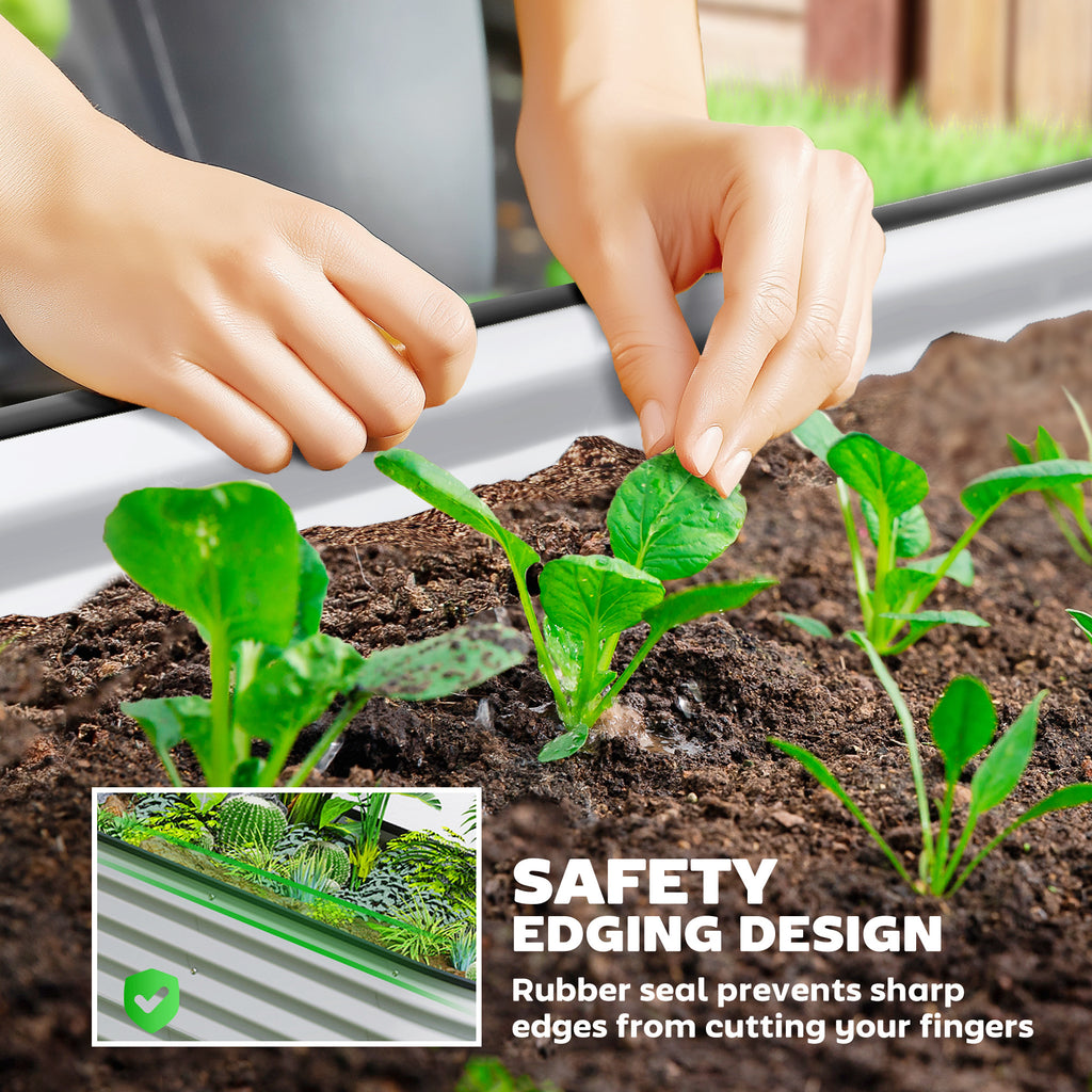 5 x 2.5 x 2 ft Galvanized Raised Garden Bed, Easy DIY Oval Planter Box with Safety Edging and Gloves, Silver
