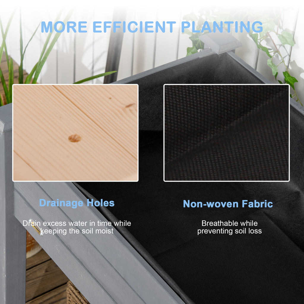 48" x 22" x 30" Wooden Patio Raised Garden Bed Planter, Elevated Planter Box with Legs, Outdoor Flower Stand with Inner Bag, Dark Grey