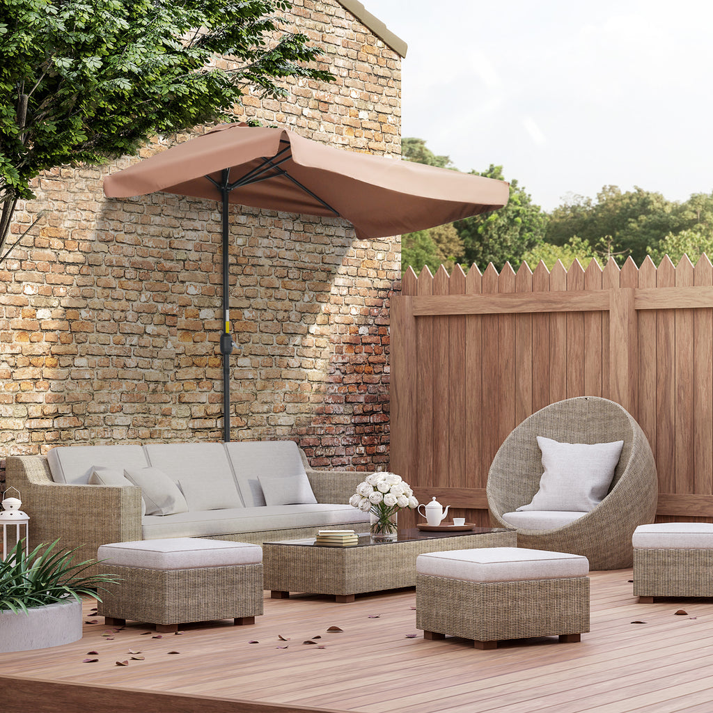 7.5ft Half Umbrella Semi Patio Parasol with Crank Handle, Top Vent for Garden, Balcony- NO BASE INCLUDED, Coffee