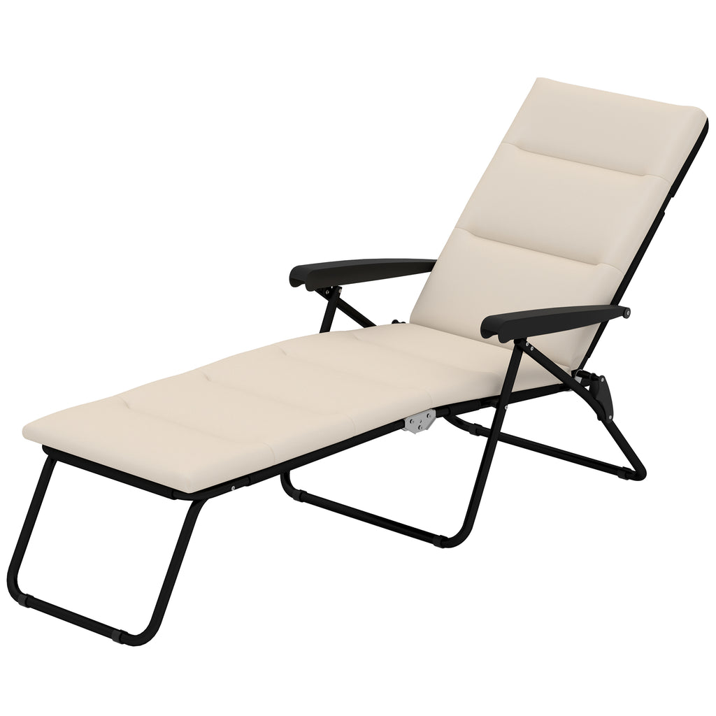 Foldable Lounge Chair, Reclining Patio Sun Lounger with 6-Position Adjustable Back, Beige