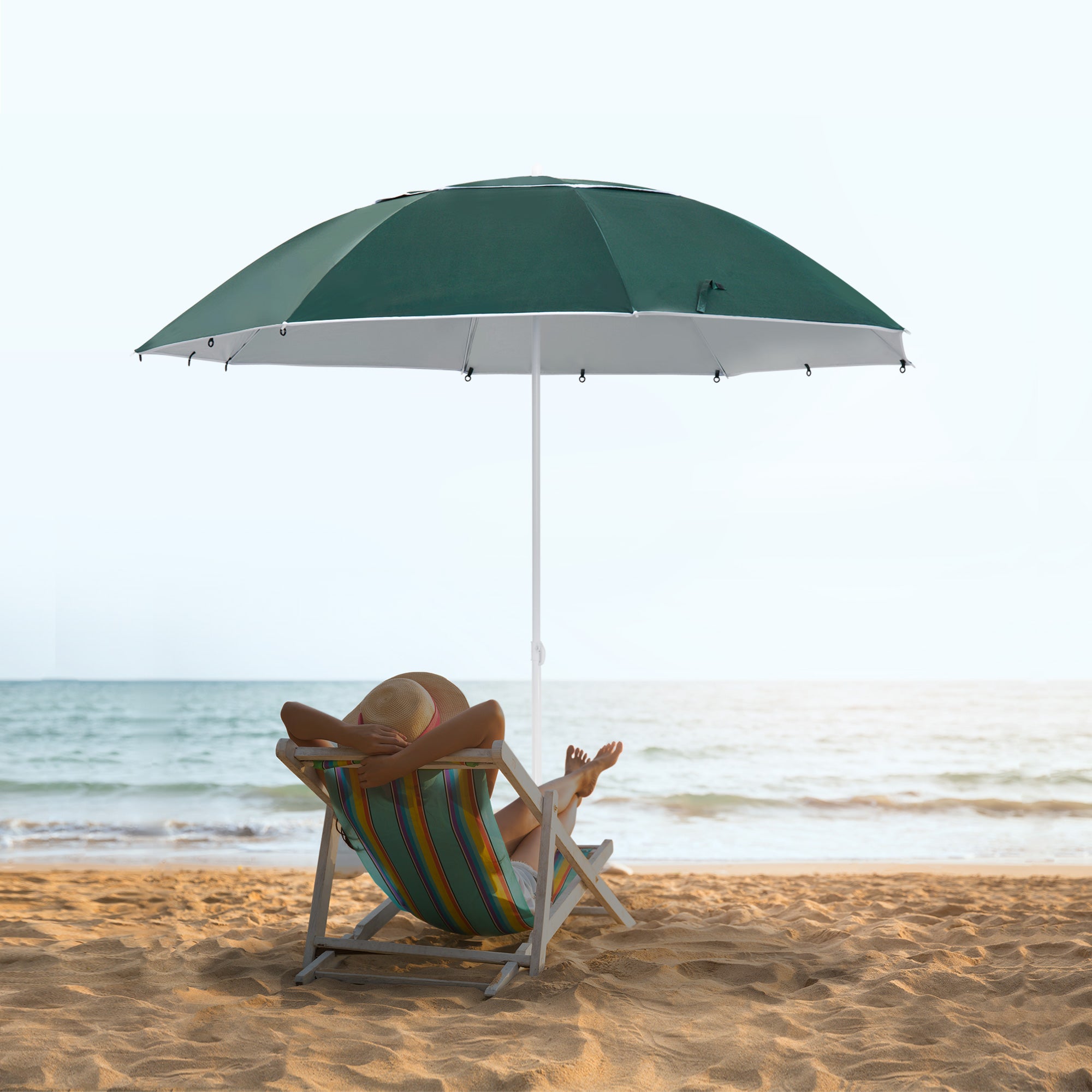 7.5FT 2-in-1 Umbrella Shelter with Carry Bag, Beach Sport Umbrella with Silver Coated UPF50+ UV Protection Dark Green
