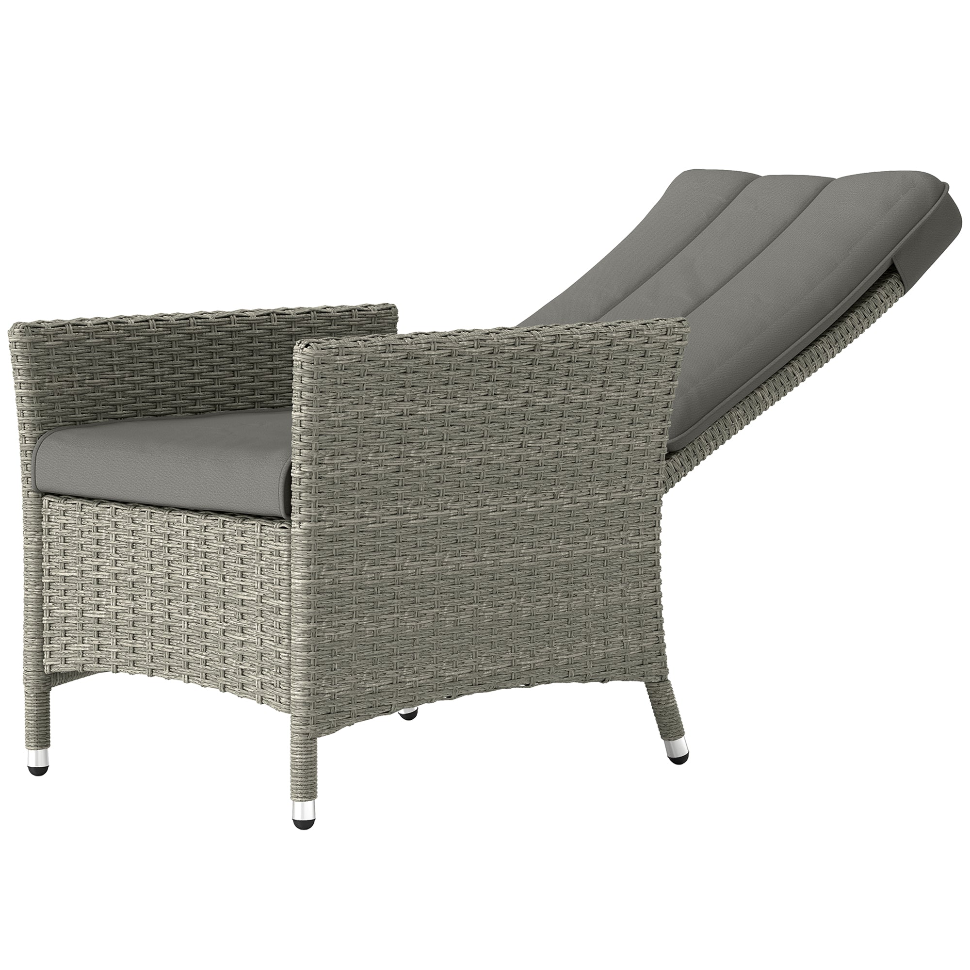 Wicker Outdoor Recliner Chair, Wicker Reclining Patio Chair with Adjustable Backrest and Cushion, Grey