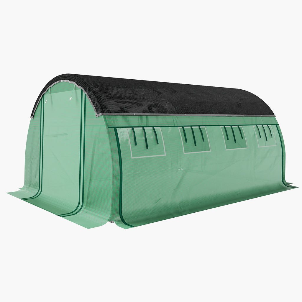 Walk-in Tunnel Greenhouse, Plant Hot House with Sunshade Net, Roll-up Mesh Sidewalls, 2 Doors, 10' x 13' x 6.5' , Green