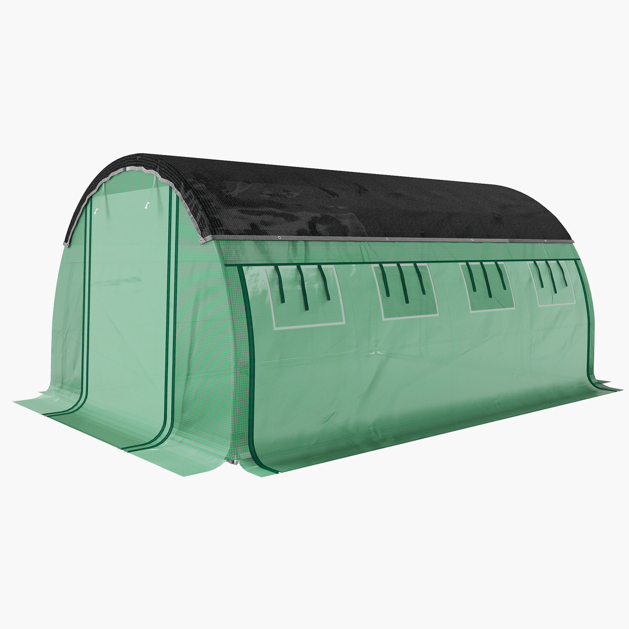 Walk-in Tunnel Greenhouse, Plant Hot House with Sunshade Net, Roll-up Mesh Sidewalls, 2 Doors, 10' x 13' x 6.5' , Green