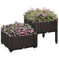 2 Piece Raised Garden Bed PP Raised Flower Bed Vegetable Herb Grow Box Stand Brown