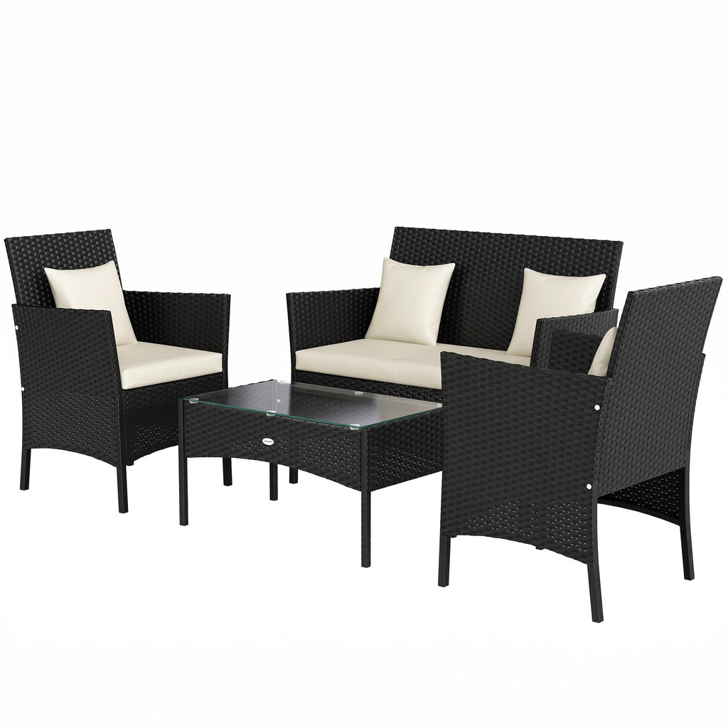 4-Piece Rattan Outdoor Furniture Set Patio Furniture Set with Coffee Table 22.8" W x 21.7" D x 33.5" H Black & Cream