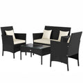 4-Piece Rattan Outdoor Furniture Set Patio Furniture Set with Coffee Table 22.8" W x 21.7" D x 33.5" H Black & Cream