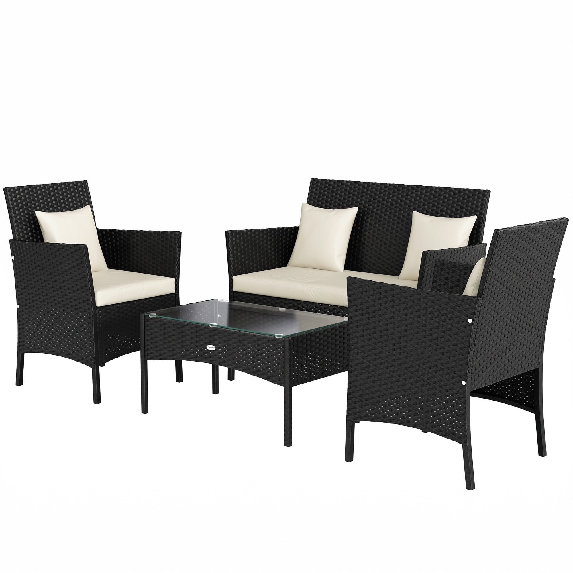 4-Piece Rattan Outdoor Furniture Set Patio Furniture Set with Coffee Table 22.8" W x 21.7" D x 33.5" H Black & Cream
