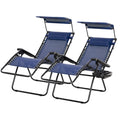 Zero Gravity Chair Set of 2 with Canopy Shade, Outdoor Folding Lounge Chair with Side Tray, Cup Holder, Reclining Lounger with Breathable Mesh Seat and Pillow, Blue