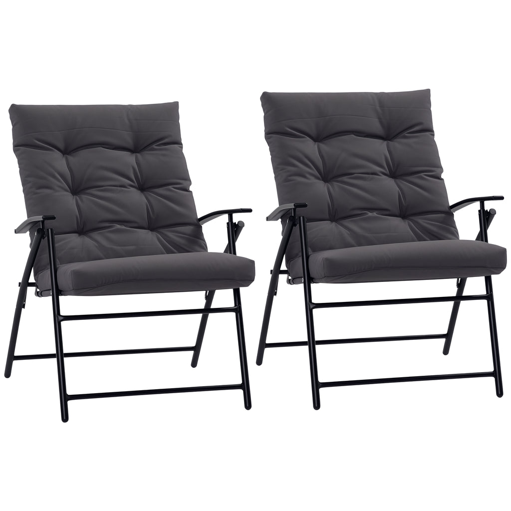Set of 2 Outdoor Folding Chairs with Adjustable Backrest, Padded Camping Chairs for Outdoor Events, Grey