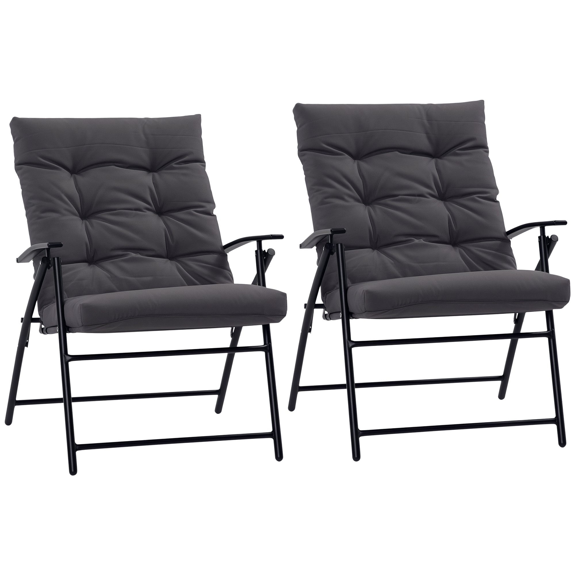 Set of 2 Outdoor Folding Chairs with Adjustable Backrest, Padded Camping Chairs for Outdoor Events, Grey
