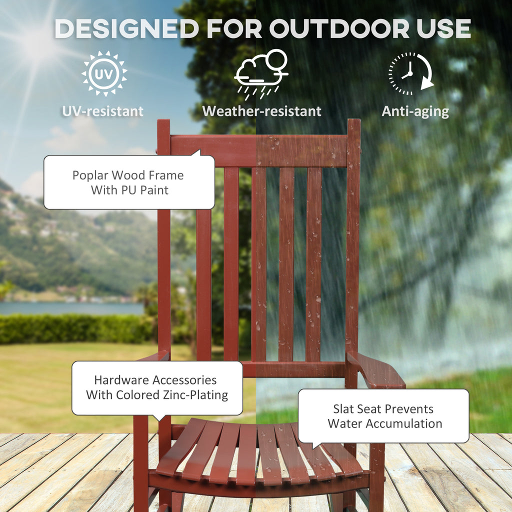 Wooden Porch Rocking Chair Outdoor Patio Rocker Garden Single Leisure Reclining Seat Armchair Wine Red