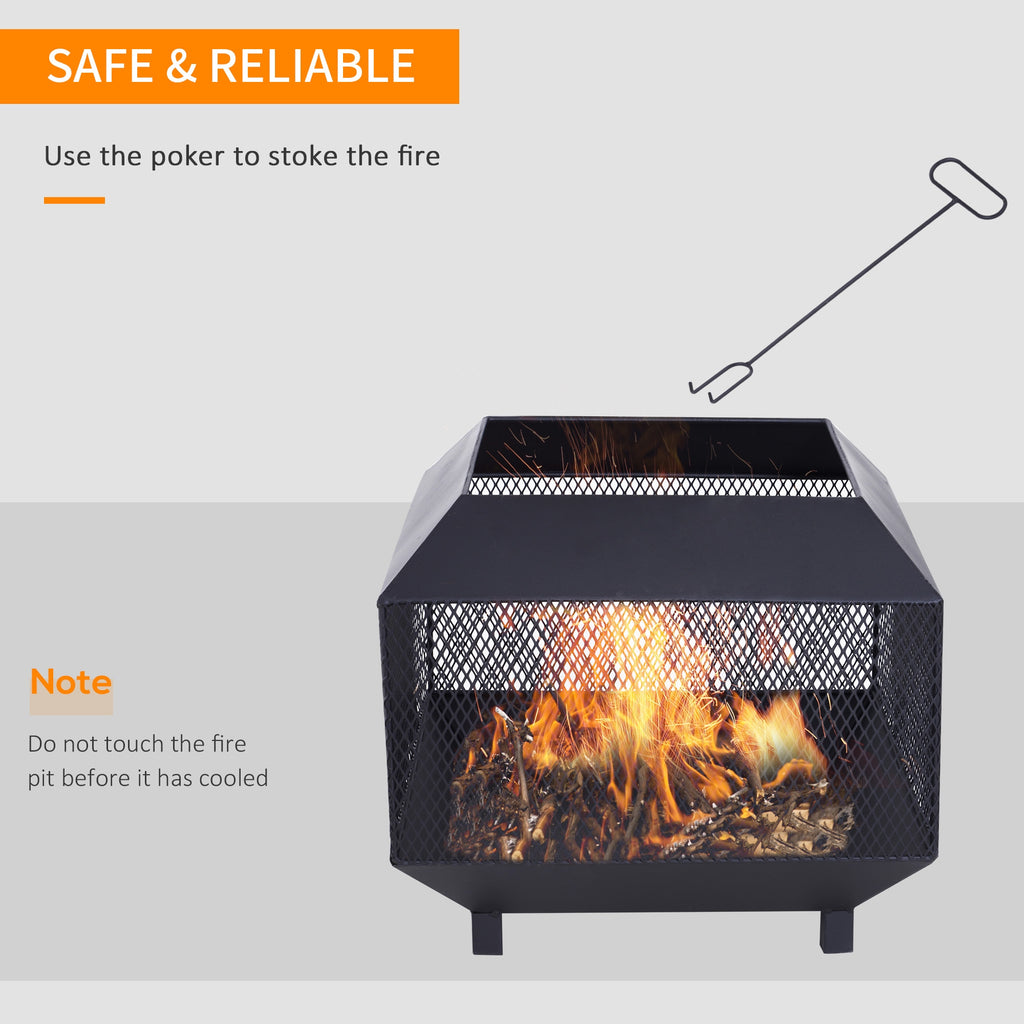 17" Outdoor Fire Pit with Fire Poker, Wood Burning Firepits, Portable Firepit for Patio Backyard Bonfire Camping, Black
