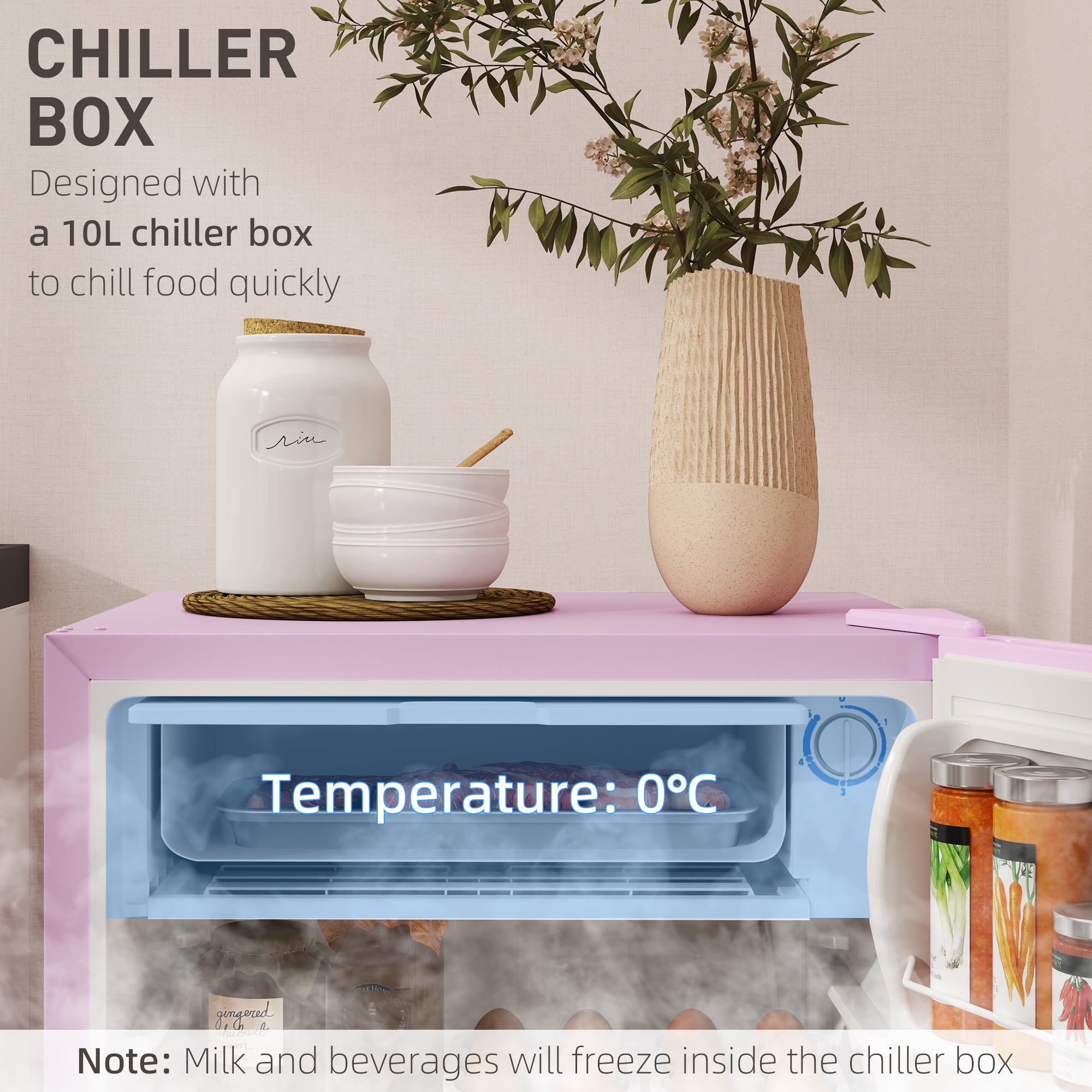 Compact Refrigerator, Mini Fridge with Freezer, Adjustable Shelf, Mechanical Thermostat and Reversible Door, Pink