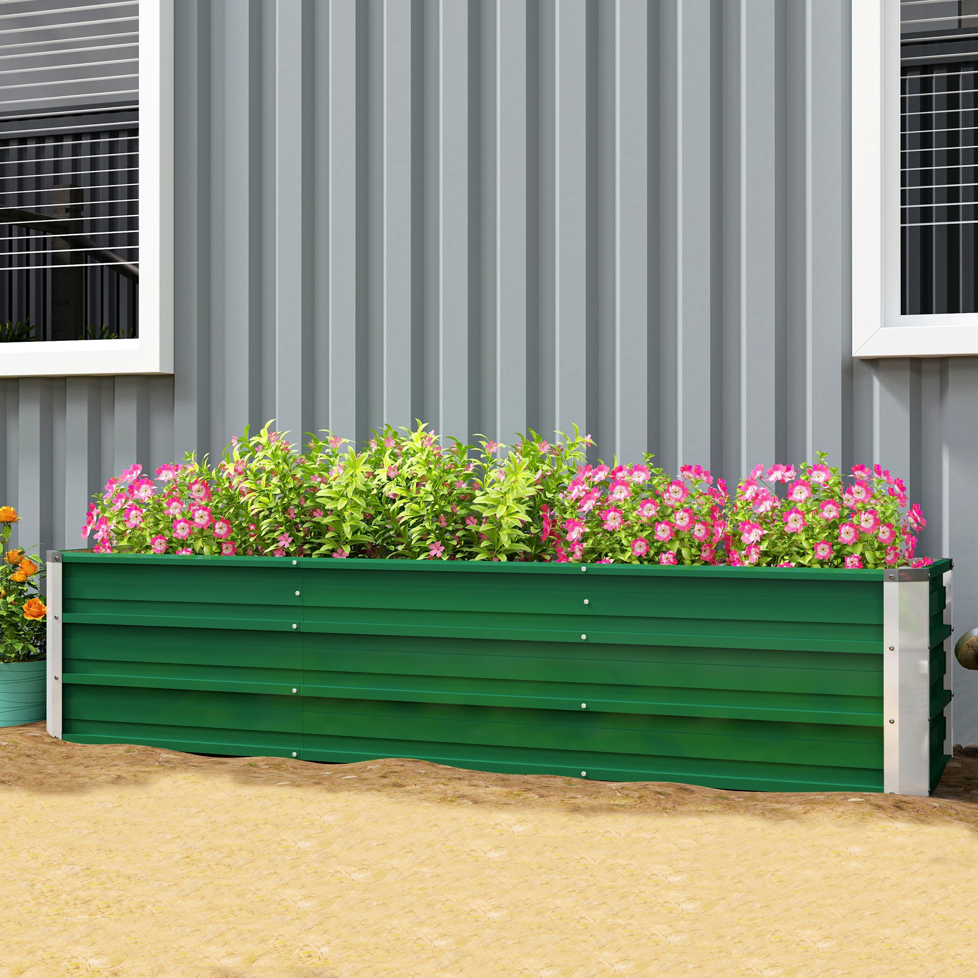 6' x 1.5' x 1.3' Galvanized Raised Garden Bed, Elevated Large Metal Planter Box w/ Install Gloves for Backyard, Patio to Grow Vegetables, Herbs, and Flowers, Green