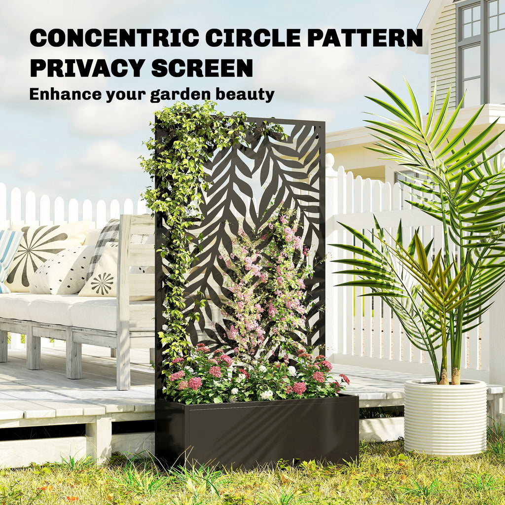Metal Planter Box with Trellis, 44.5" Raised Garden Bed with Trellis Privacy Screen for Climbing Plants