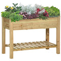 45" x 22" x 33" Raised Garden Bed with Legs and Storage Shelf, Wooden Elevated Planter Box with Drainage Holes for Backyard Patio Balcony, Light Green