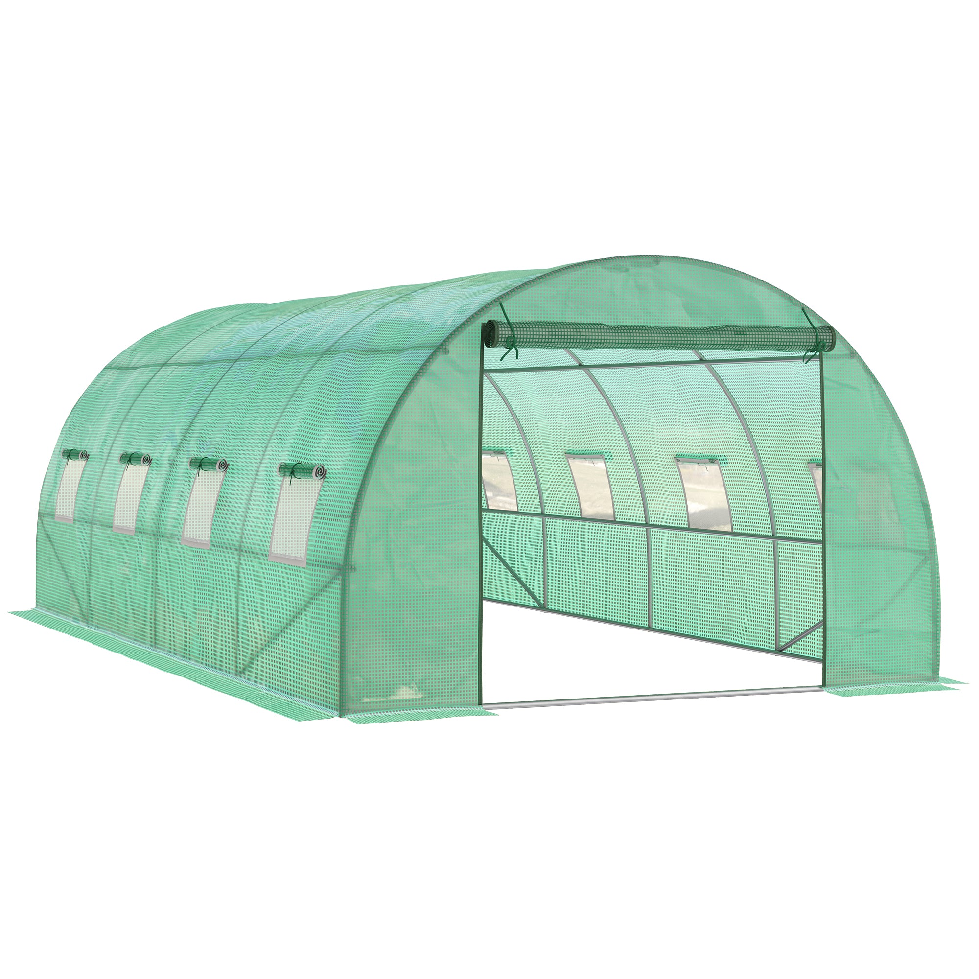 Walk-in Tunnel Greenhouse, 19 x 10 x 6.6 ft Hoop House with Zipped Roll-Up Door, 8 Mesh Windows, Wind Resistance Level 4, Green
