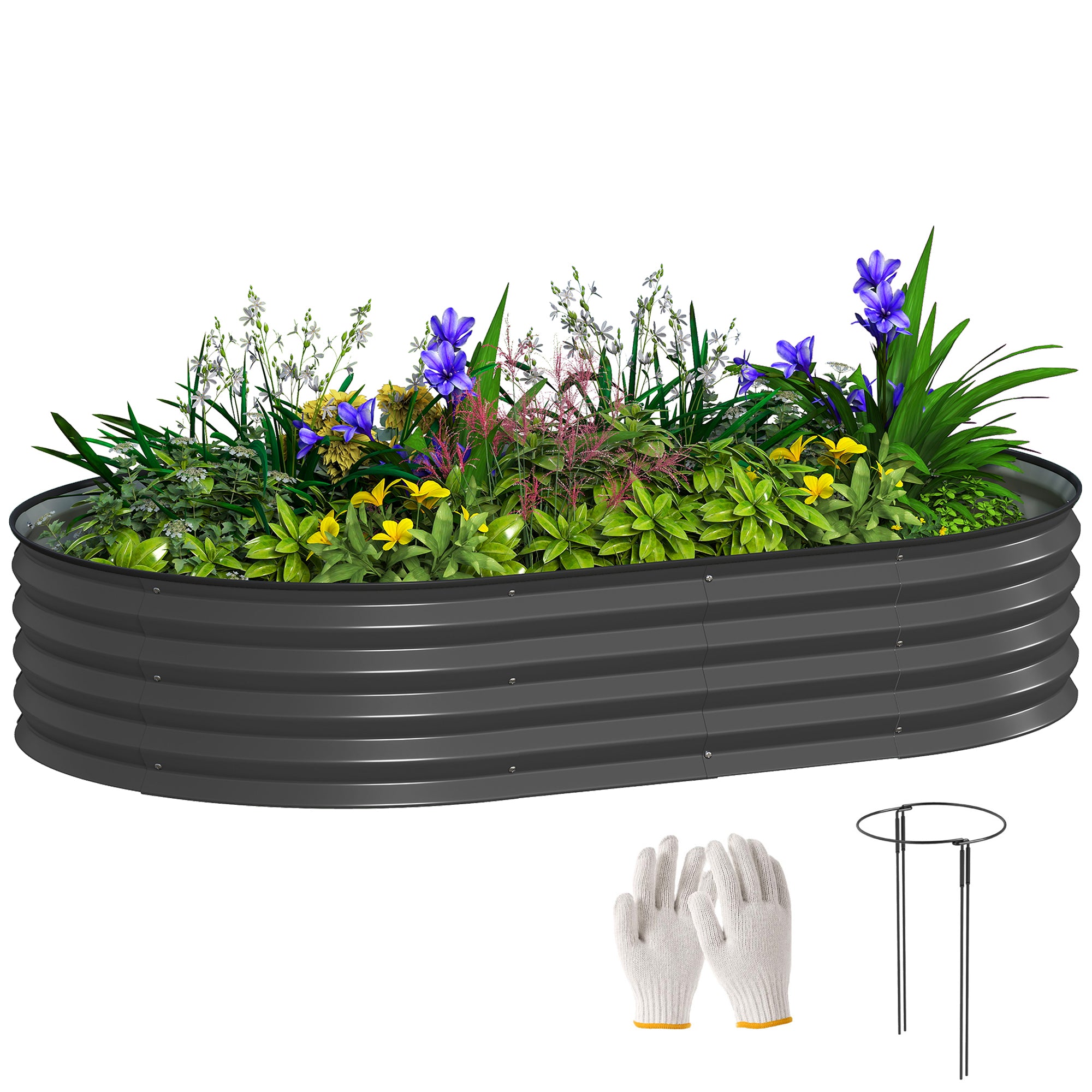 5' x 3' x 1' Large Outdoor Planter Box, Galvanized Raised Garden Bed with Metal Plant Stake, Dark Grey