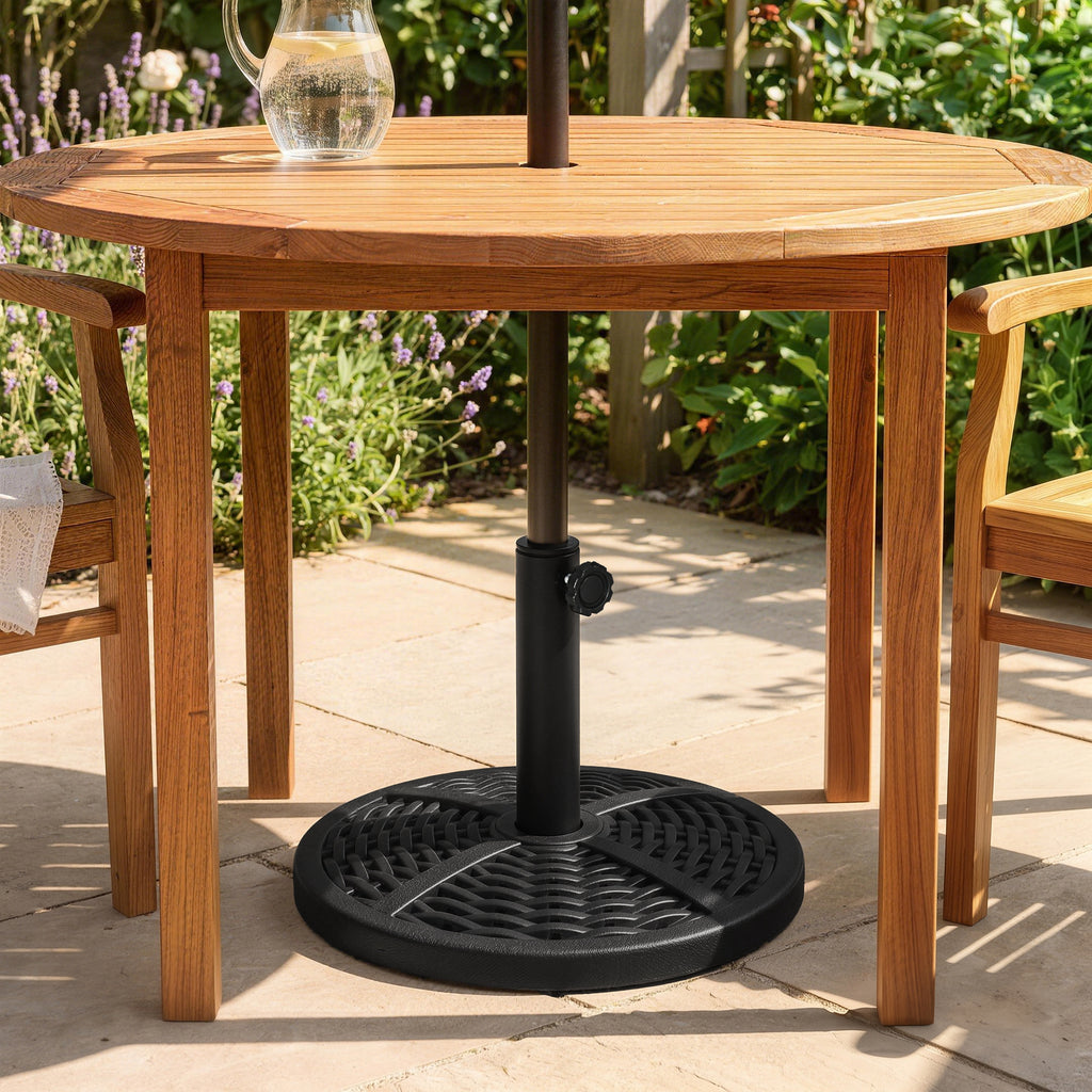21 lbs Cement Round Market Umbrella Base Holder, 18" Heavy Duty Parasol Stand with Rattan Design for Patio, Black