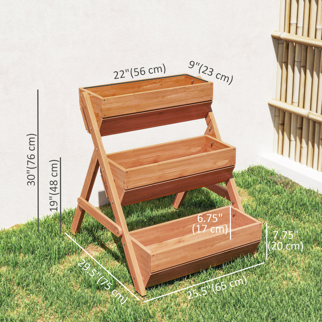 3 Tier Elevated Planter Box, Vertical Wooden Raised Garden Bed for Flowers, Vegetables, 26" x 30" x 30", Brown
