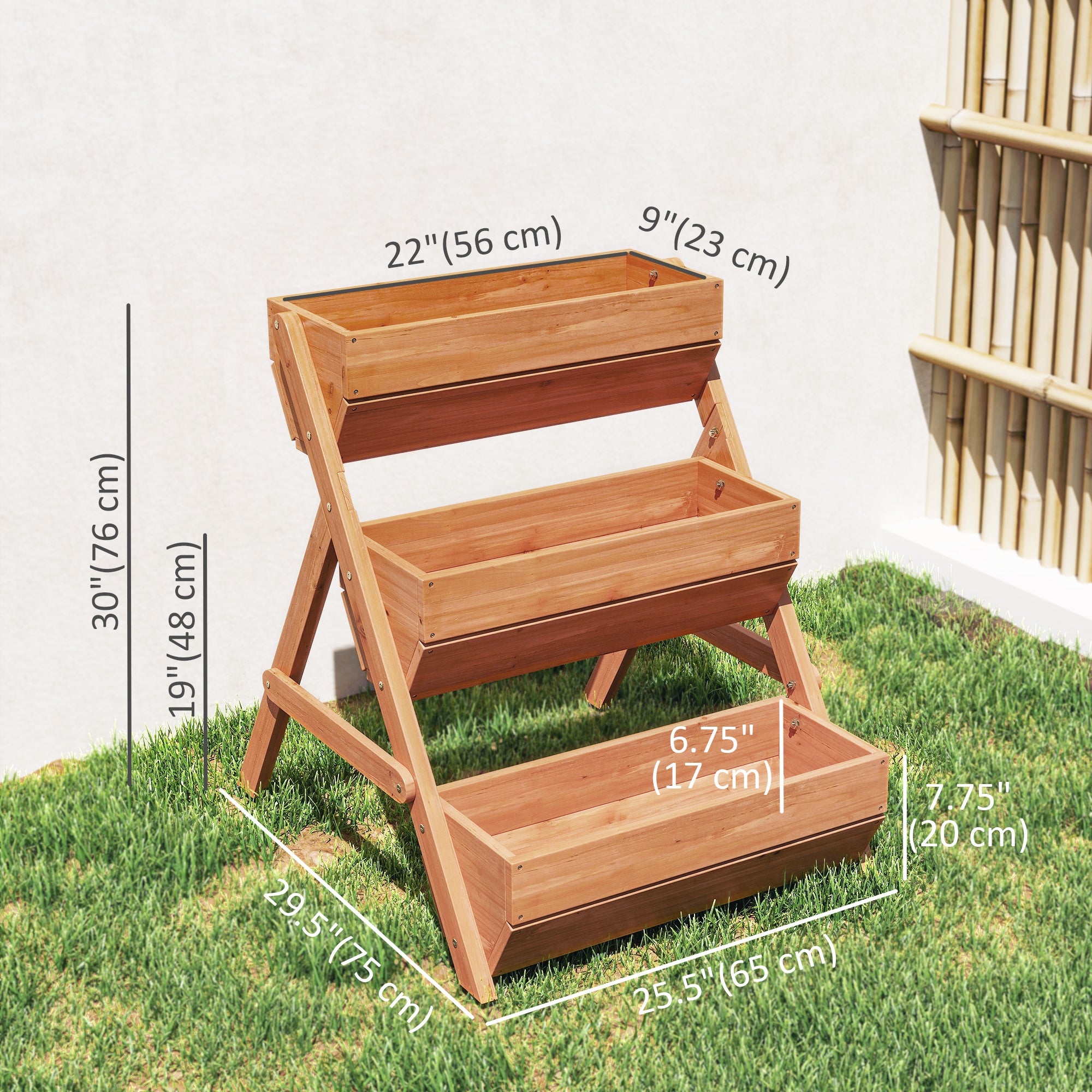 3 Tier Elevated Planter Box, Vertical Wooden Raised Garden Bed for Flowers, Vegetables, 26" x 30" x 30", Brown