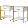 Nightstand Set of 2, Modern Bedside Table with Drawer and Shelf, Bedside Cabinets for Bedroom, White