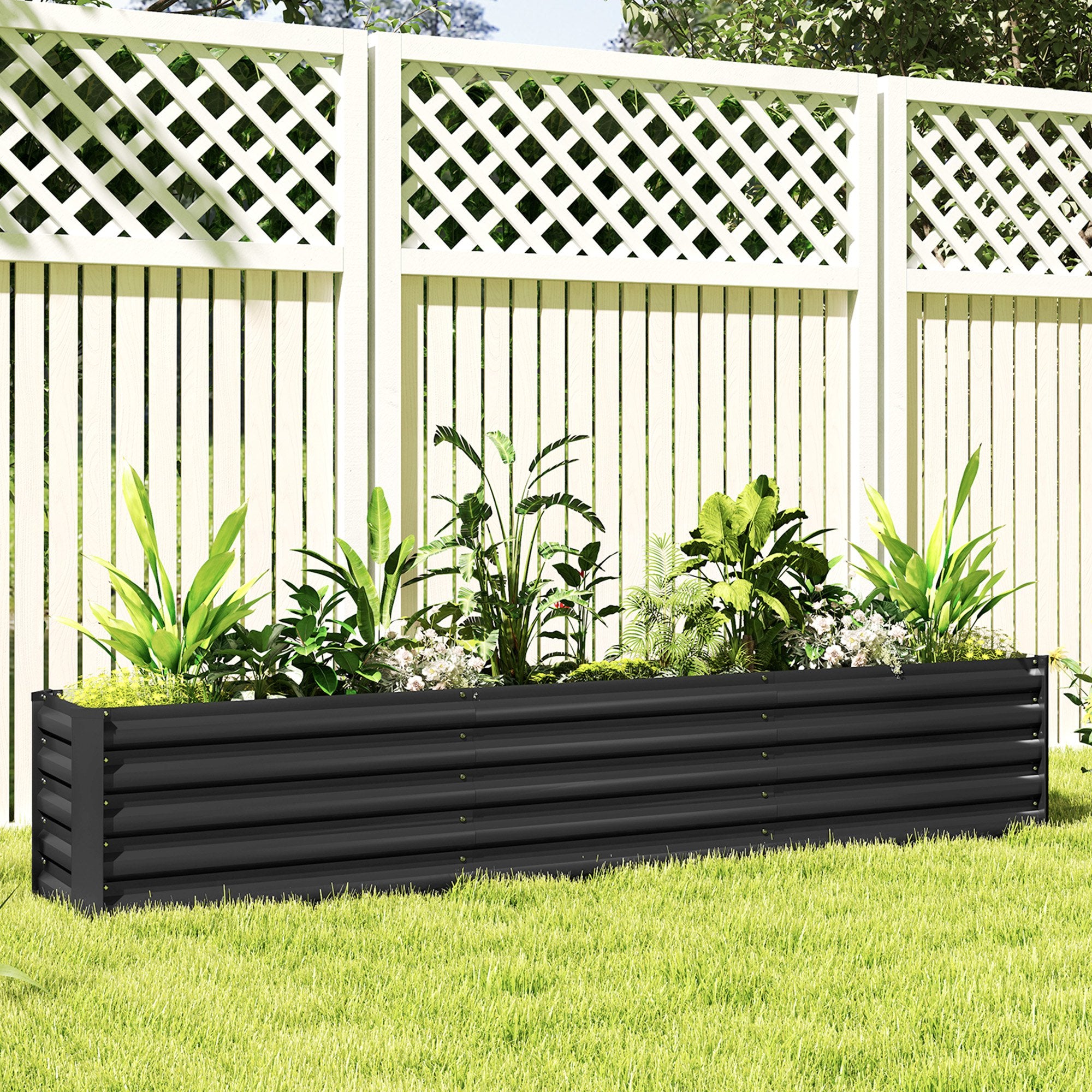 8 x 1.3 x 1.5ft Galvanized Raised Garden Bed, Reinforced Outdoor Planter Box with Open Bottom, Dark Grey
