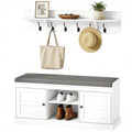 2 in 1 Coat Rack Shoe Bench Set with 6 Hooks and Shoe Storage Bench, White and Grey