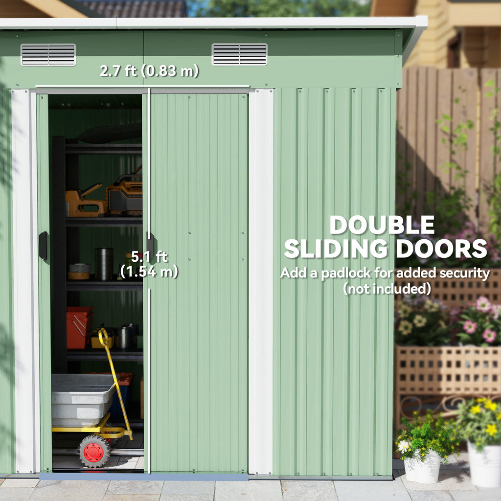 7'x 4' Metal Patio Storage Shed Garden Lockable Shed Tool Utility Storage Unit, Light Green