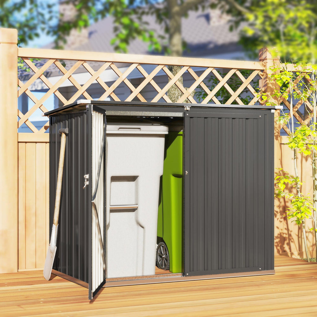 Outdoor Storage Shed Lockable Galvanized Steel Garbage Bin Shed Lift-up Lid for 2 Trash Cans