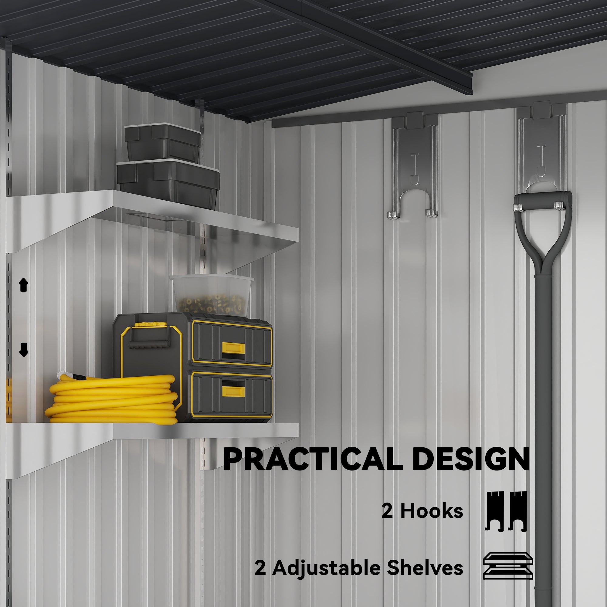 5x7 Garden Shed, Lean-to Metal Storage with Foundation, Sliding Door & 2 Vents for Garden Tools, White