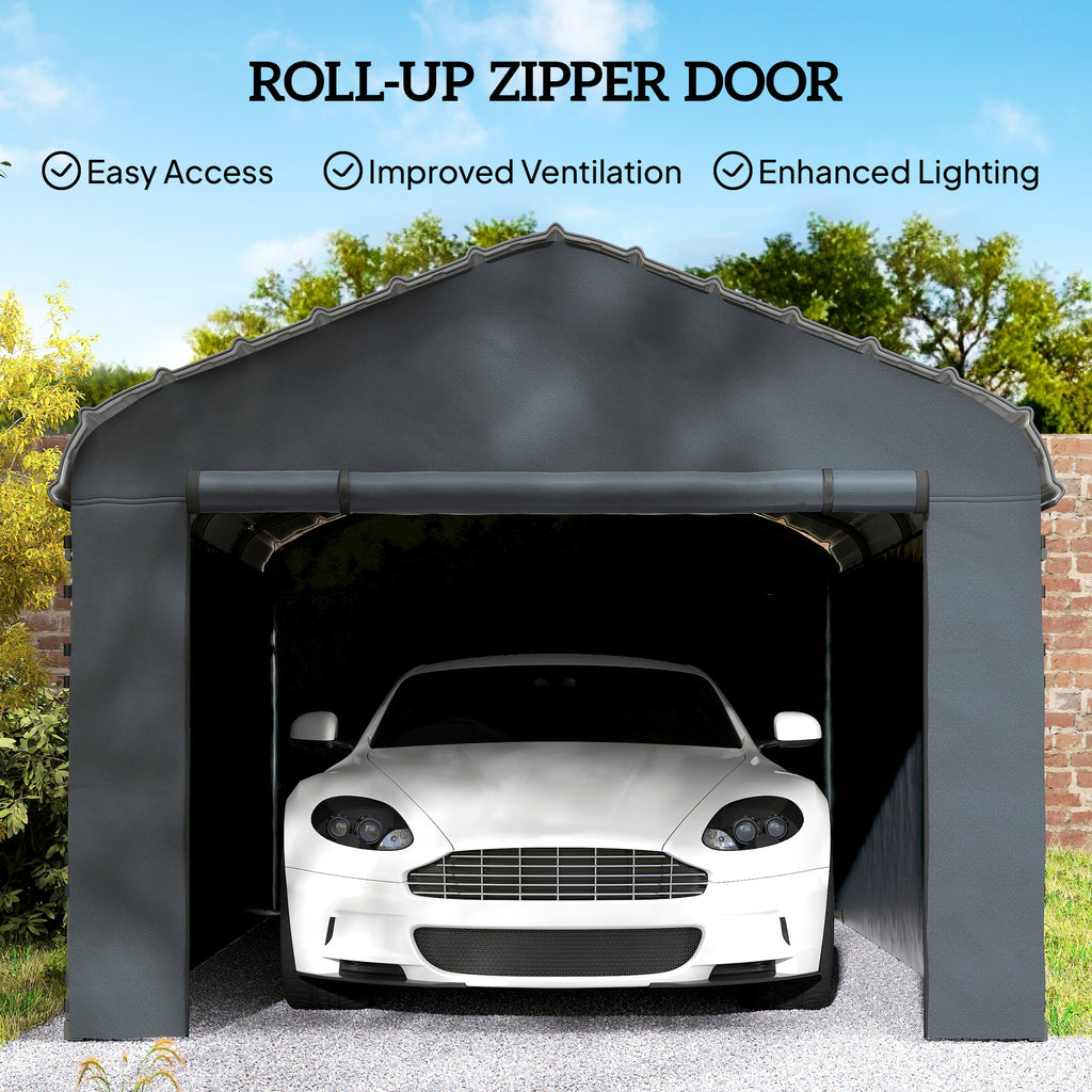 Carport Replacement Canopy Cover Sidewalls for 10' x 15' Carport, UPF50+ Waterproof Garage Car Shelter Tarp, Dark Grey